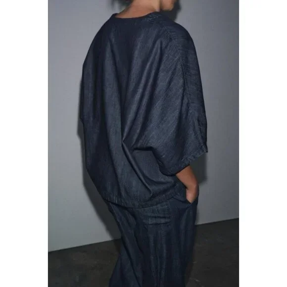 ZARA WOMAN COLLECTION RELAXED DENIM SHIRT - Picture 4 of 9